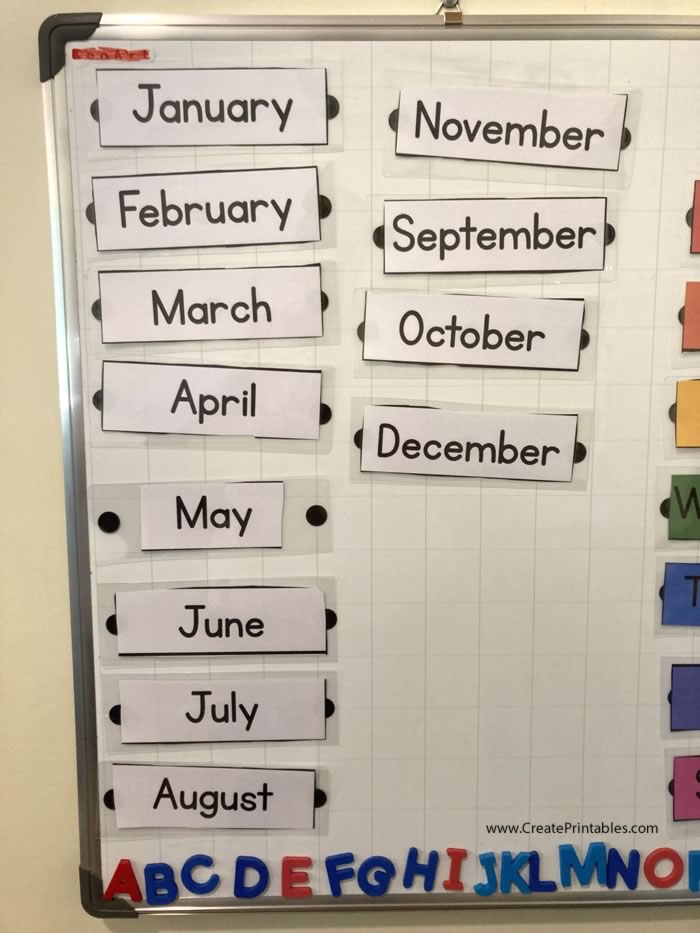Months of the year cards